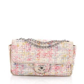 Chanel Watercolor Clover Flap Bag Printed Canvas Small White
