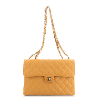 Chanel Vintage Square Classic Single Flap Bag Quilted Caviar Jumbo