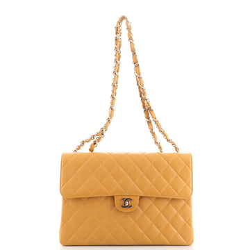 Chanel Vintage Square Classic Single Flap Bag Quilted Caviar Jumbo