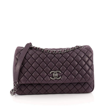 Chanel New Bubble Flap Bag Quilted Iridescent Calfskin Large Purple