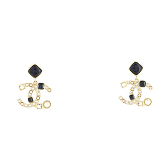 Chanel Bijoux CC Dangling Stud Earrings Metal with Faux Pearls and Crystals