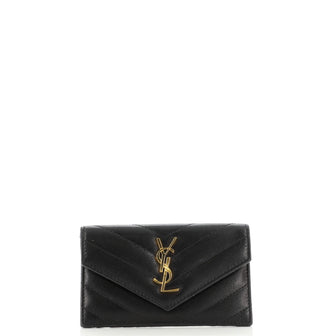 Saint Laurent Monogram Fragments Flap Card Case Matelasse Chevron Leather