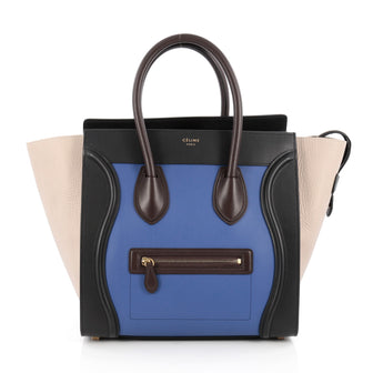 Celine Tricolor Luggage Handbag Leather Mini Blue