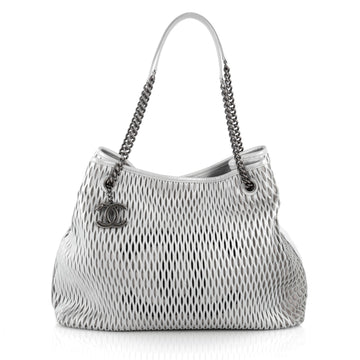 Chanel CC Logo Charm Tote Perforated Leather Large Gray