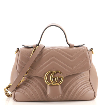 Gucci GG Marmont Top Handle Flap Bag Matelasse Leather Small