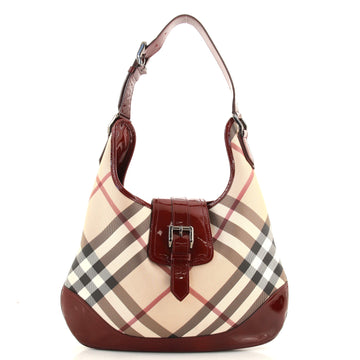 Burberry Brooke Hobo Nova Check Coated Canvas and Patent Large