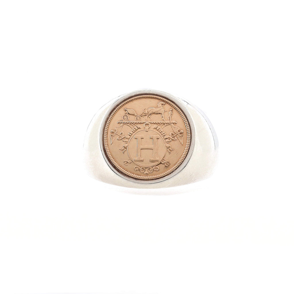 Hermes Ex-Libris Signet Ring Sterling Silver with 18K Rose Hermes Ex-Libris Signet Ring Sterling Silver with 18K Rose