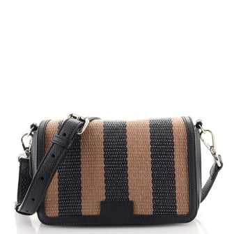 Fendi Expandable Flap Bag Pequin Raffia and Leather Small