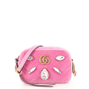 Gucci GG Marmont Shoulder Bag Crystal Embellished Matelasse Velvet Mini