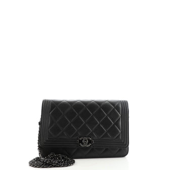 Chanel So Black Boy Wallet on Chain Quilted Calfskin