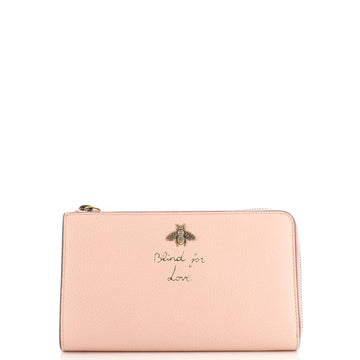 Gucci Animalier Zip Around Wristlet Wallet Embellished Leather