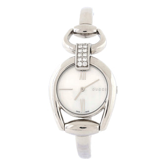 Gucci Horsebit Bangle Quartz Watch Stainless Steel with Mother of Pearl and Diamonds 28