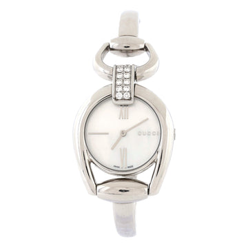 Gucci Horsebit Bangle Quartz Watch Stainless Steel with Mother of Pearl and Diamonds 28