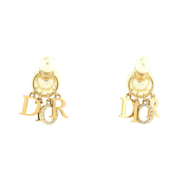 Christian Dior Tribales Dangle Dior Logo Stud Earrings Metal with Faux Pearls and Crystals