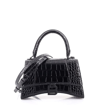 Balenciaga Hourglass Top Handle Bag Crocodile Embossed Leather Small