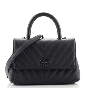 Chanel So Black Coco Top Handle Bag Chevron Caviar Mini