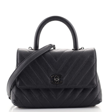 Chanel So Black Coco Top Handle Bag Chevron Caviar Mini