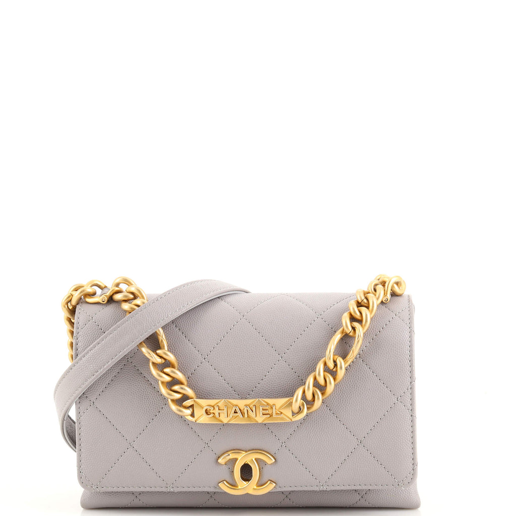 Chanel Bracelet On Chain Flap Bag Quilted Caviar Mini Gray 1800121