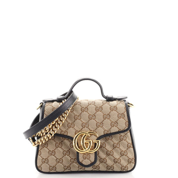 Gucci GG Marmont Top Handle Flap Bag Diagonal Quilted GG Canvas Mini
