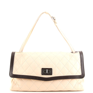Chanel Two Tone Mademoiselle Lock Flap Bag Quilted Lambskin Large