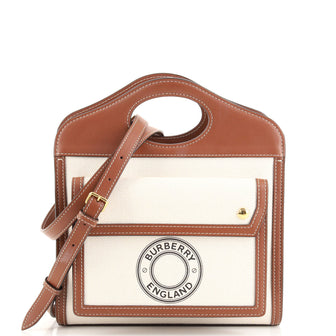 Burberry Logo Pocket Tote Canvas with Leather Mini