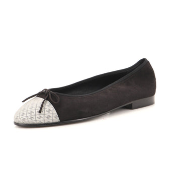 Chanel Women's CC Cap Toe Bow Ballerina Flats Suede and Hologram Vinyl