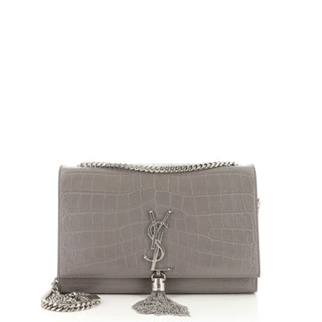 Saint Laurent Classic Monogram Tassel Crossbody Bag Crocodile Embossed Leather Medium