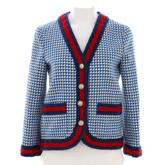 Gucci Women's Web Button Up Blazer Wool Blend