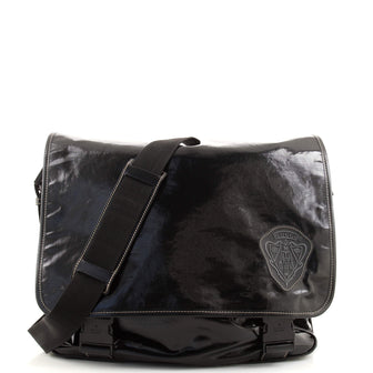 Gucci Crest Double Buckle Flap Messenger Dialux Coated Canvas