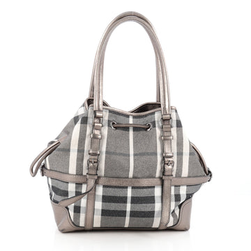 Burberry Drawstring Buckle Tote Shimmer Check Canvas 1803402