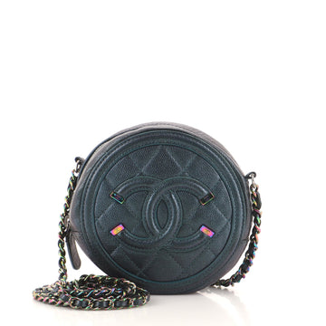 Chanel Filigree Round Clutch with Chain Quilted Iridescent Caviar Mini
