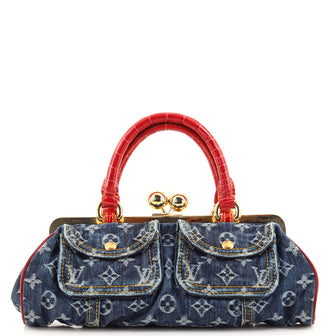 Louis Vuitton Red Alligator & Blue Monogram Denim Fermoir GM Bag