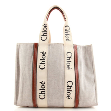 Chloe Woody Tote Canvas with Leather Large