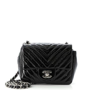 Chanel Square Classic Single Flap Bag Chevron Patent Mini