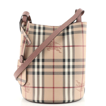 Burberry Lorne Bucket Bag Haymarket Coated Canvas Small