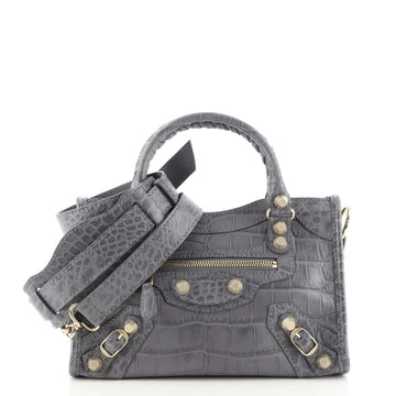 Balenciaga City Giant Studs Bag Crocodile Embossed Leather Mini