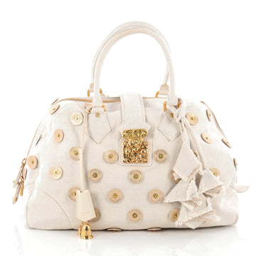 Louis Vuitton Polka Dot Panama Bowly Handbag Embellished Canvas Neutral 1805204