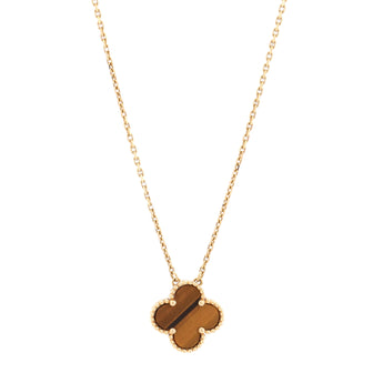 Van Cleef & Arpels Vintage Alhambra Pendant Necklace 18K Yellow Gold and Tiger Eye