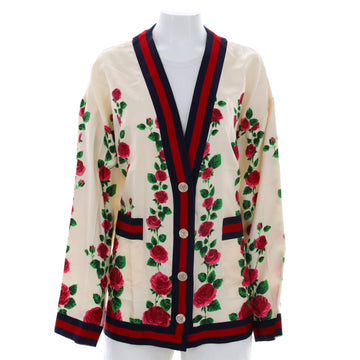 Gucci Women's Rose Garden Web Trim Cardigan Printed Silk