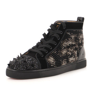 Christian Louboutin Men's Louis Spikes Flat High-Top Sneakers Studded Leather