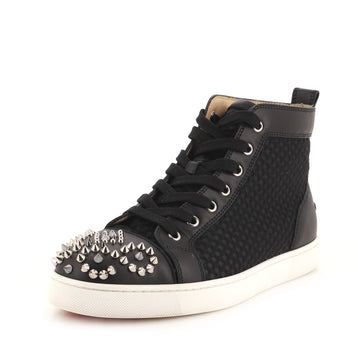 Christian Louboutin Men's Lou Spikes Flat High-Top Sneakers Fabric with Studded Leather