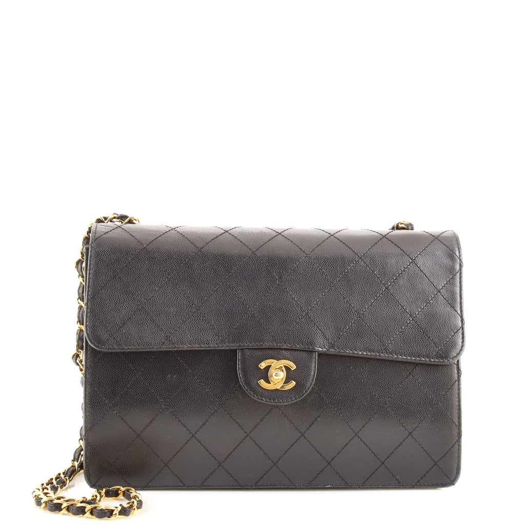 Chanel Vintage Classic Single Flap Bag Stitched Caviar Jumbo Black 1805851