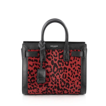 Saint Laurent Sac De Jour Handbag Printed Calf Hair Nano Red 1805901