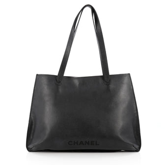 Chanel Vintage Logo Tote Leather Large Black 1806113