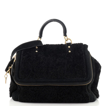 Dolce & Gabbana Convertible Top Handle Bag Shearling with Suede Medium