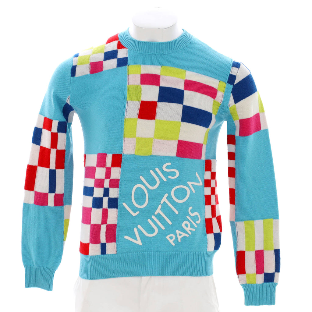 Louis Vuitton Men's Giant Distorted Damier Crewneck Sweater Wool Multicolor  180619117
