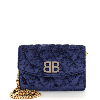 Balenciaga Crystal BB Round Wallet on Chain Quilted Velvet Small