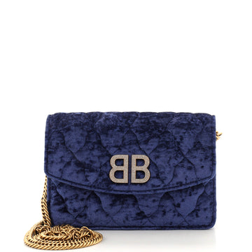 Balenciaga Crystal BB Round Wallet on Chain Quilted Velvet Small