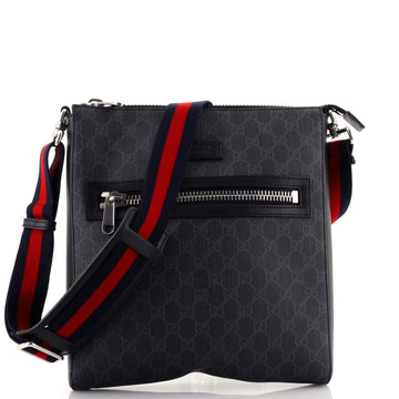 Gucci Web Strap Front Zip Messenger Bag GG Coated Canvas Medium