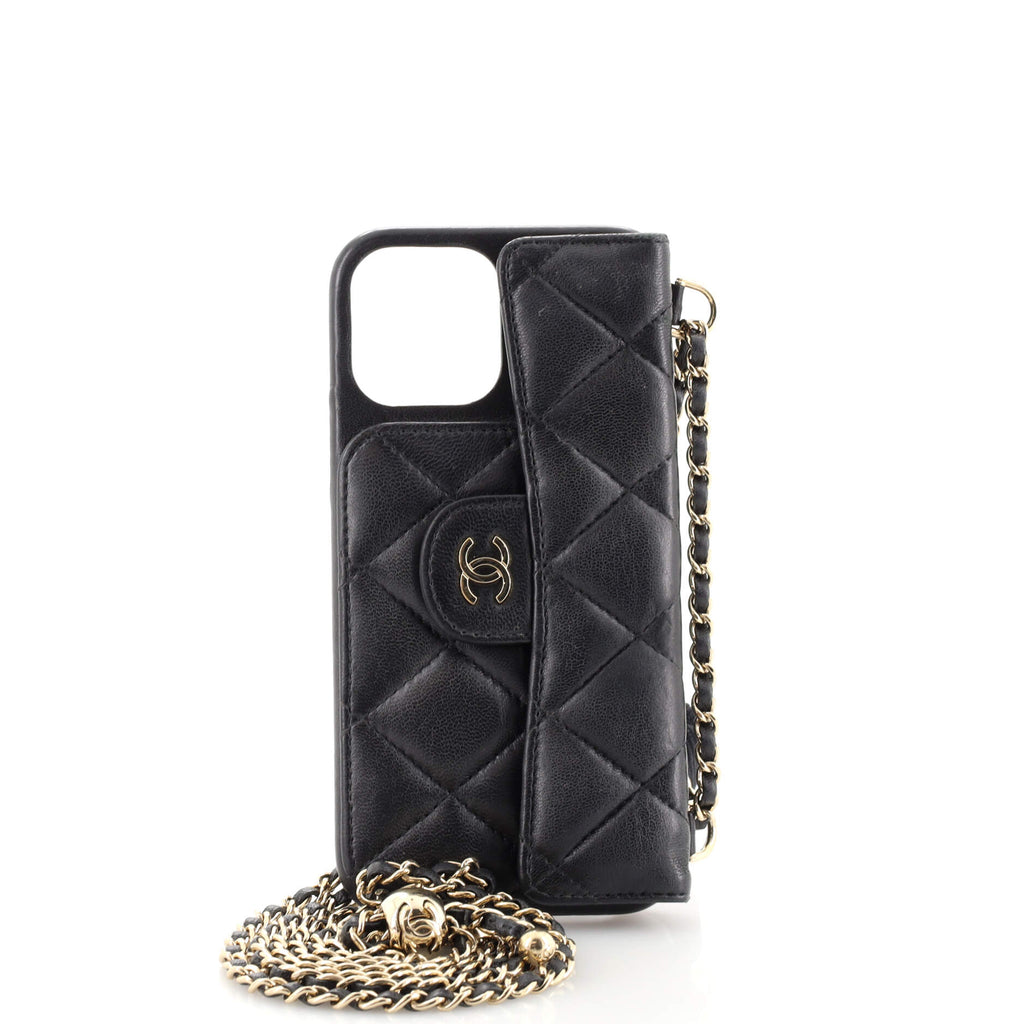 Chanel Pearl Crush Phone Case with Chain Quilted Tweed iPhone 12 Pro Yellow  2289141
